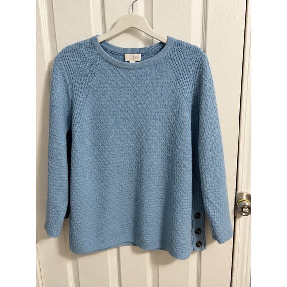 J. Jill Sweaters - J. Jill Womens Large Dusty Blue Textured Knit Pullover Sweater Side Buttons